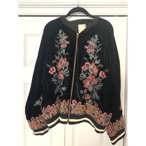 Anthropologie By Elevenses Hallie Embroidered Velvet Bomber Jacket